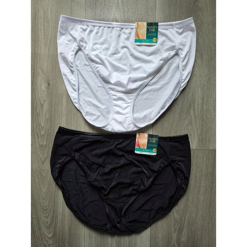 Vanity Fair Illumination Hi-Cut Panties 2-Pack 10/3XL White & Black Silky Soft